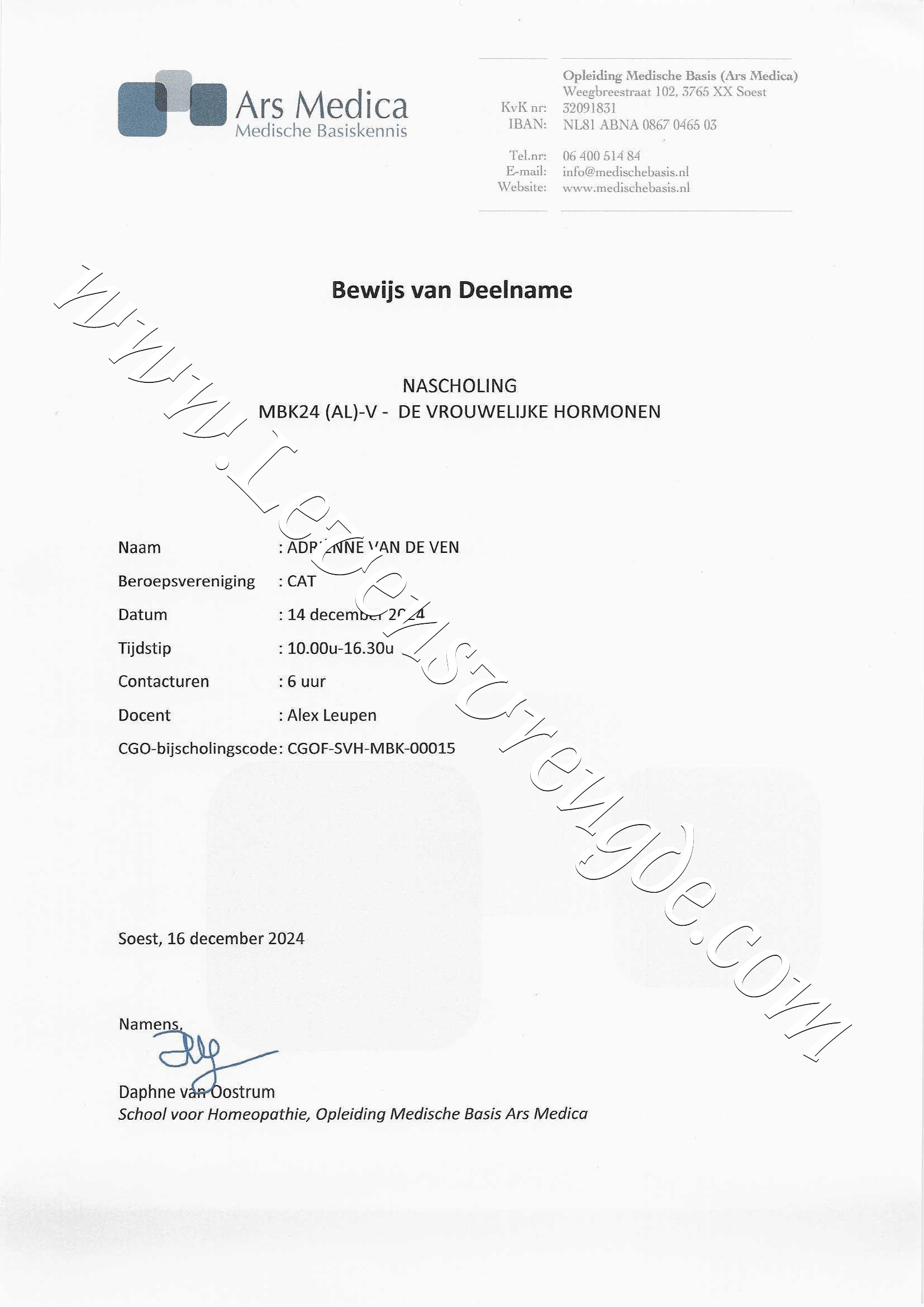 Nascholing - De vrouwelijke hormonen